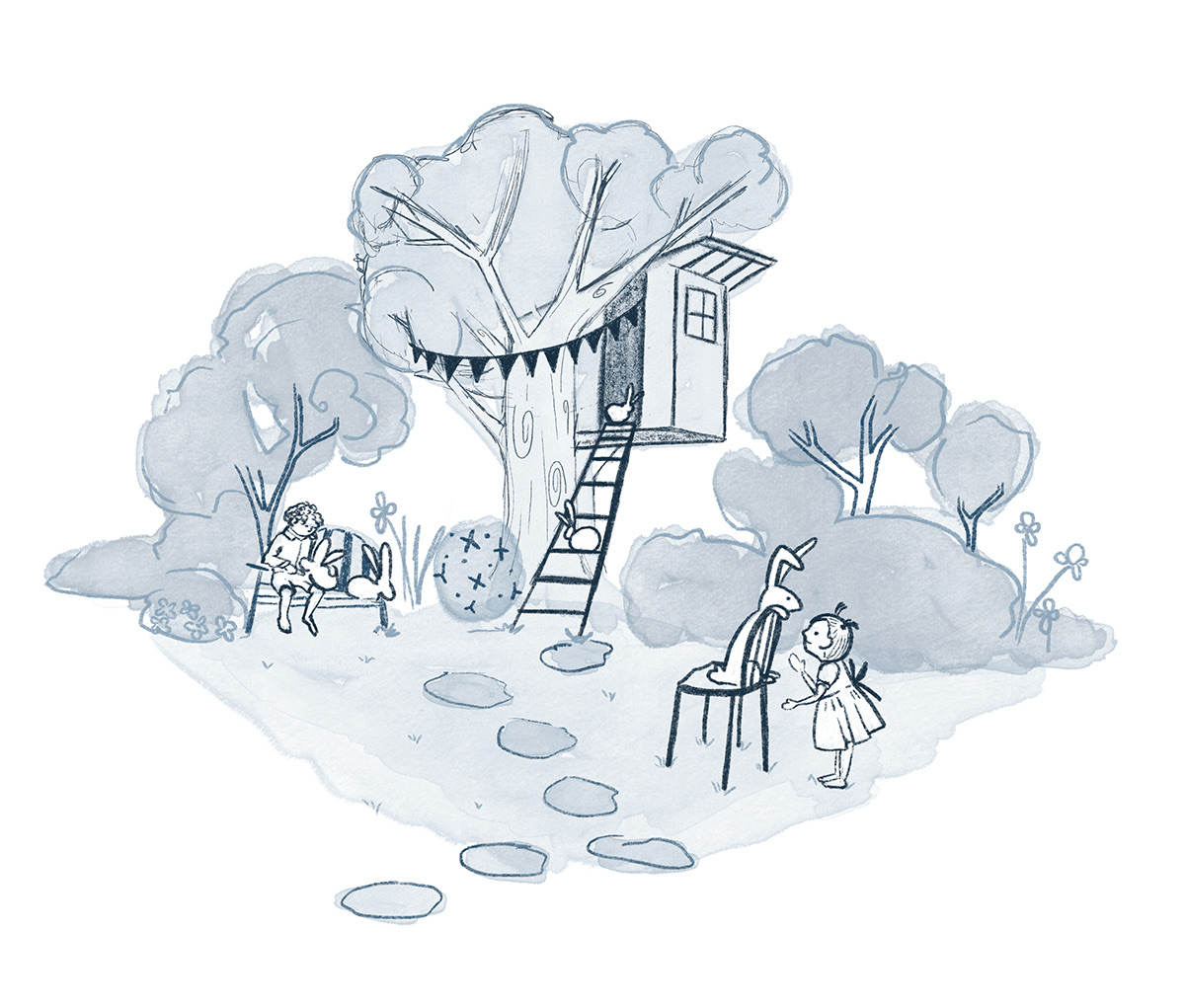 Treehouse with Bunnies sketch