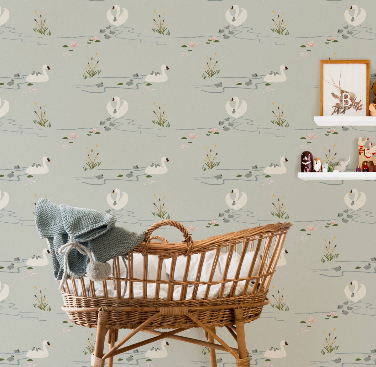 Swan Pond Wallpaper in a nursery