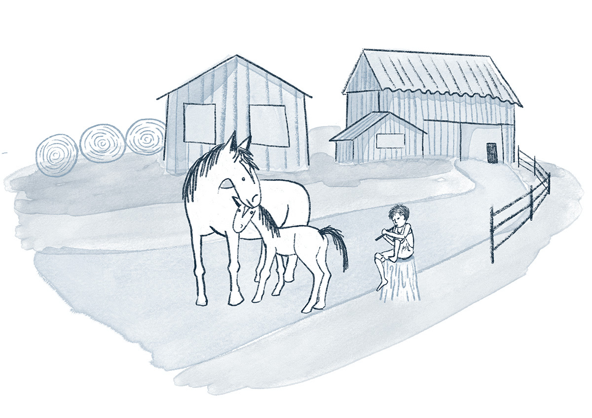 Horses in the Barnyard sketch