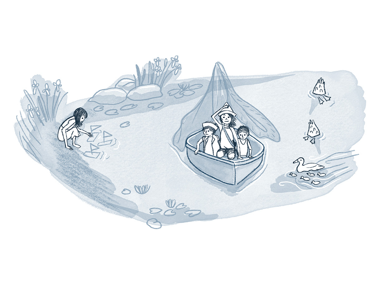 Paper Boats on the Pond sketch