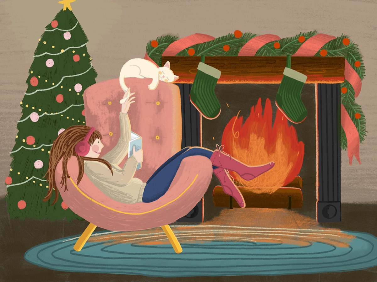 Girl Cat Reading
